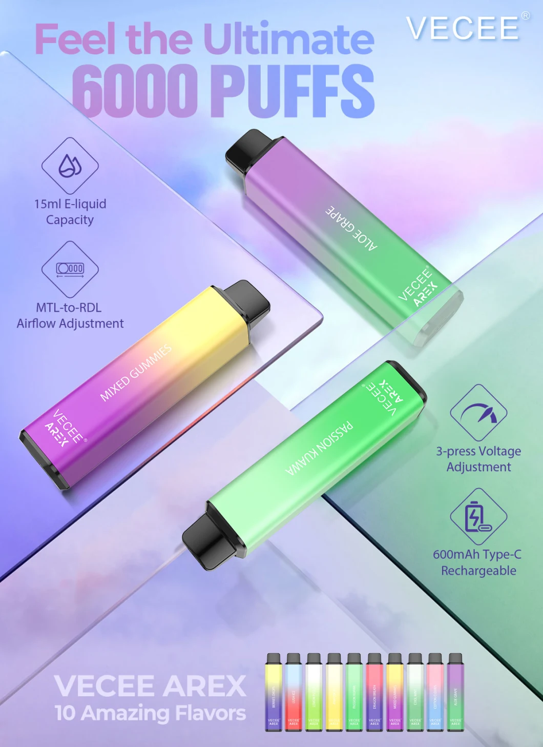 Factory Price Fruits Series Aluminium Shenzhen China Vape Vapes Puff Bar Vecee-Arex